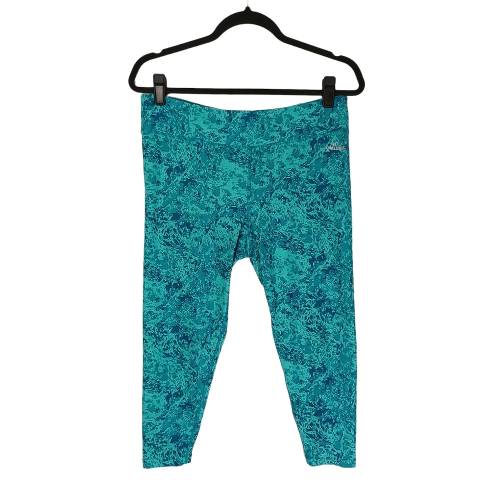 SPALDING Teal Green/ Blue Print Athletic Capri Crop Leggings Large